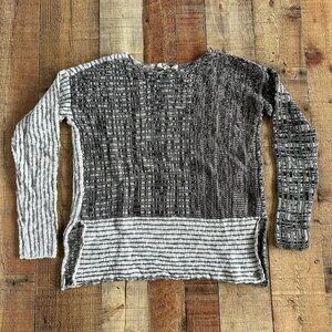 Roxy Women's Gray Striped Color Block Knit Crewneck Sweater -L